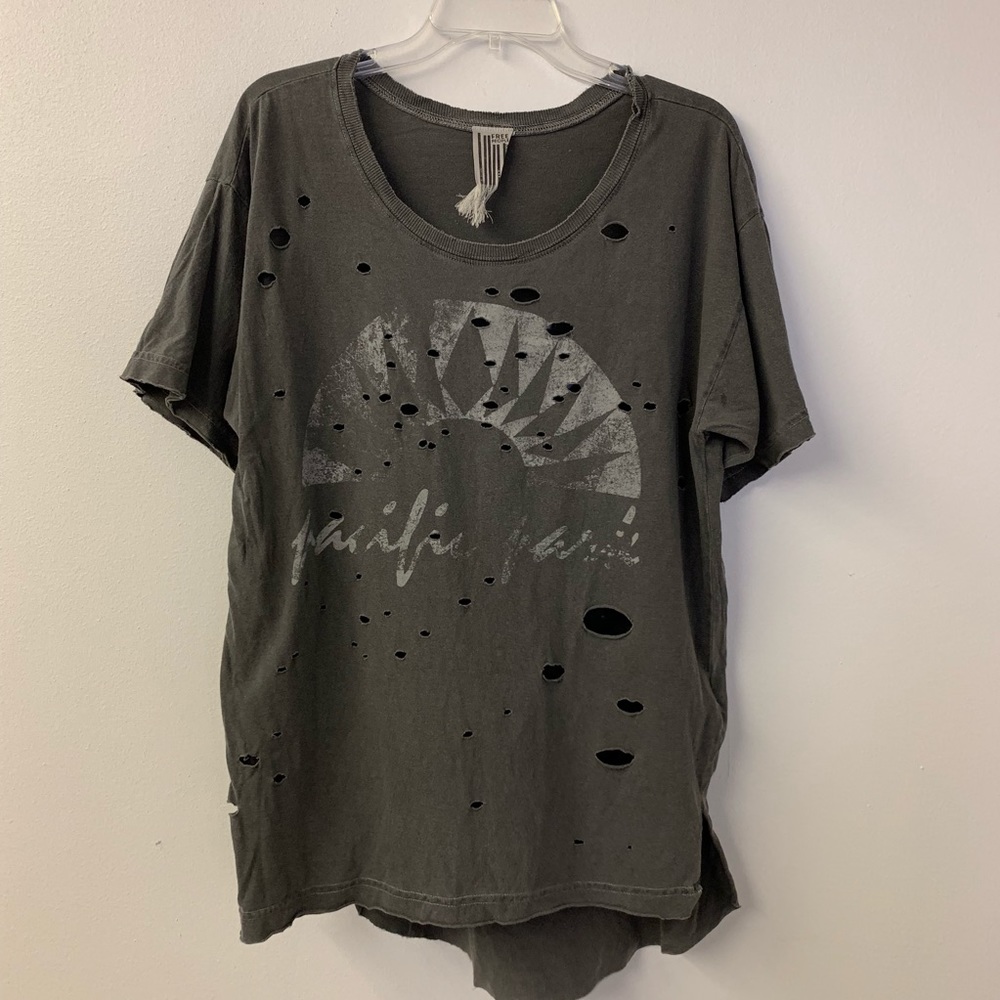 Free People Gray Hole Over sized T-Shirt Size M